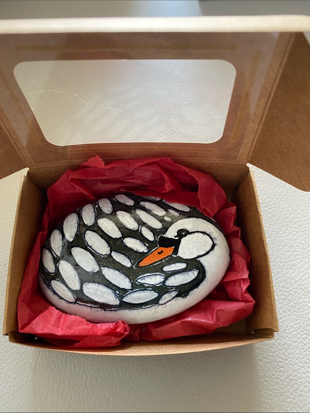 Rock Art Hand-Painted Swan on Natural Stone